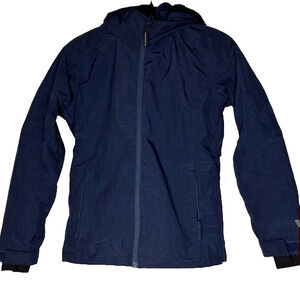 POWDER Room youth medium ski jacket, navy blue, brimmed hood, in good condition